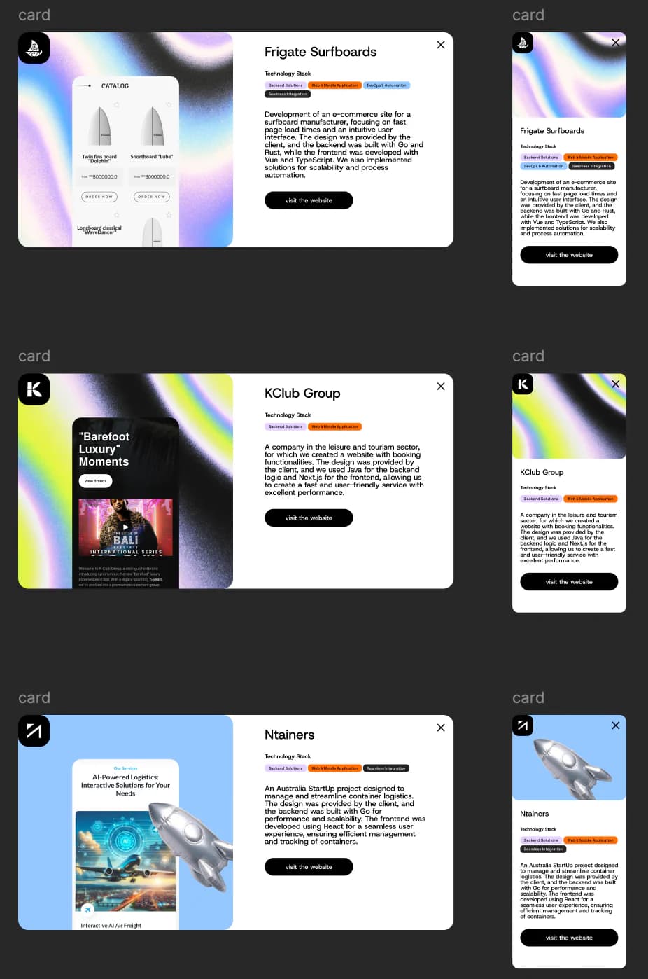 AERA case-study detail cards for desktop and mobile