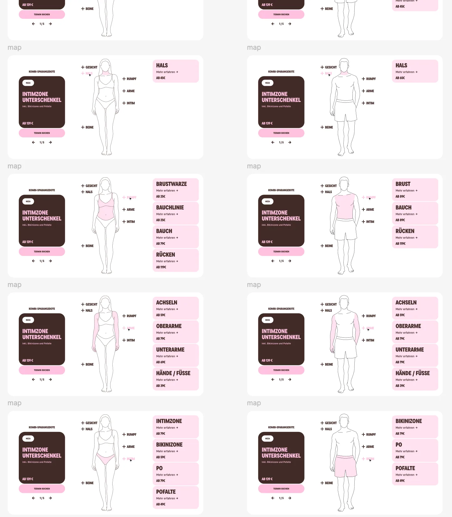 Interactive body-zone selector states