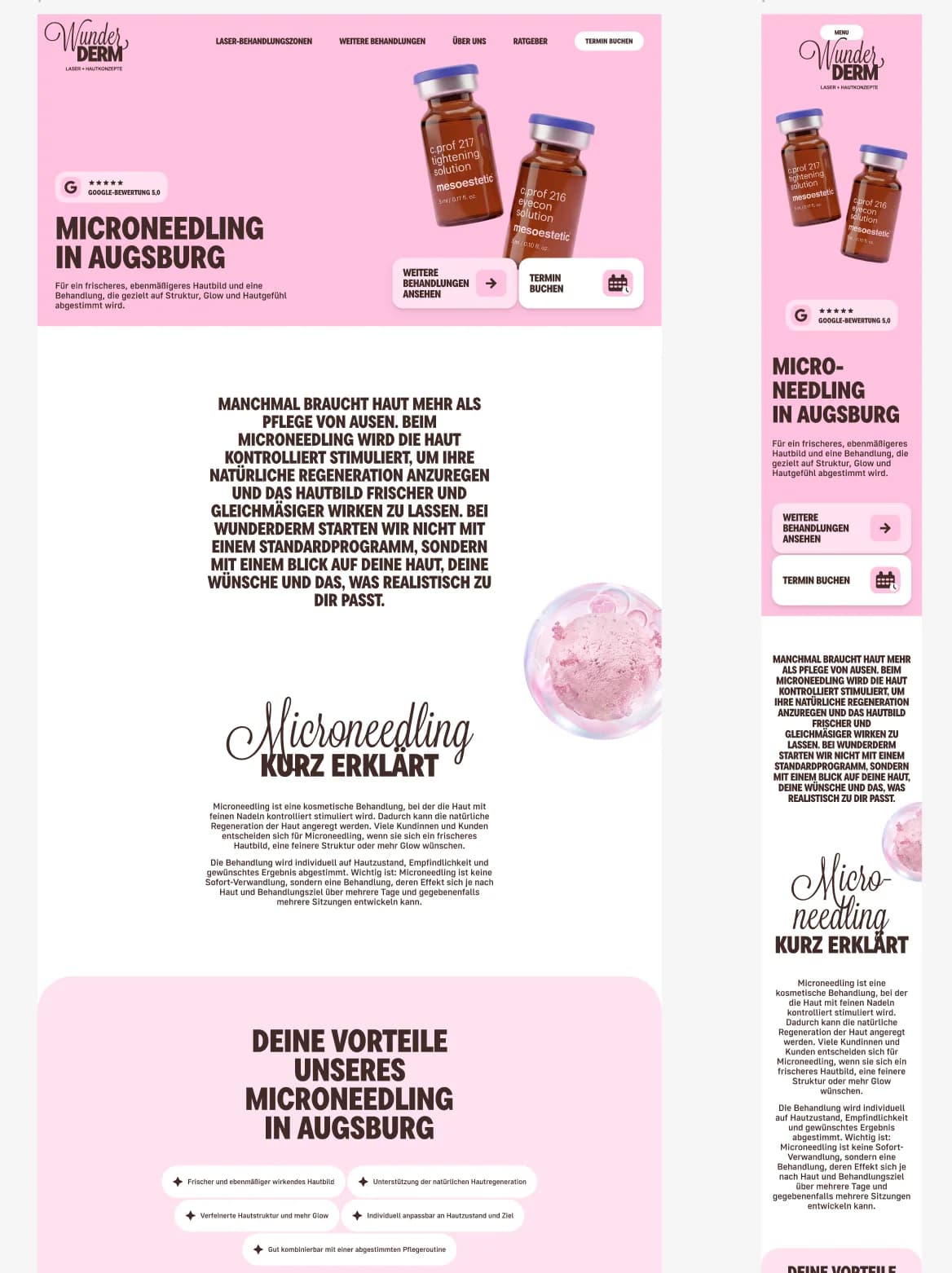 Complete desktop and mobile microneedling layouts