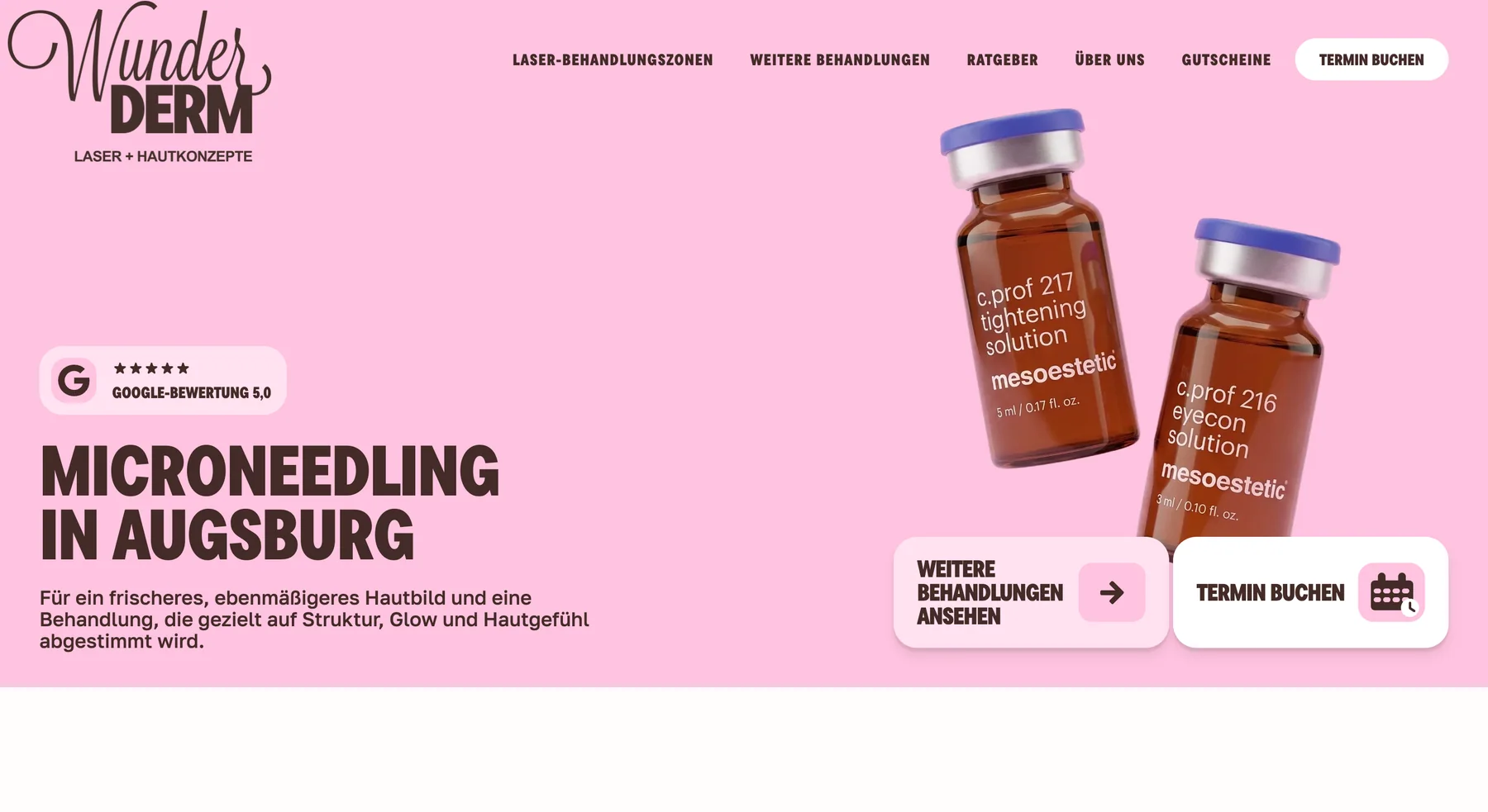 Microneedling page hero with product imagery