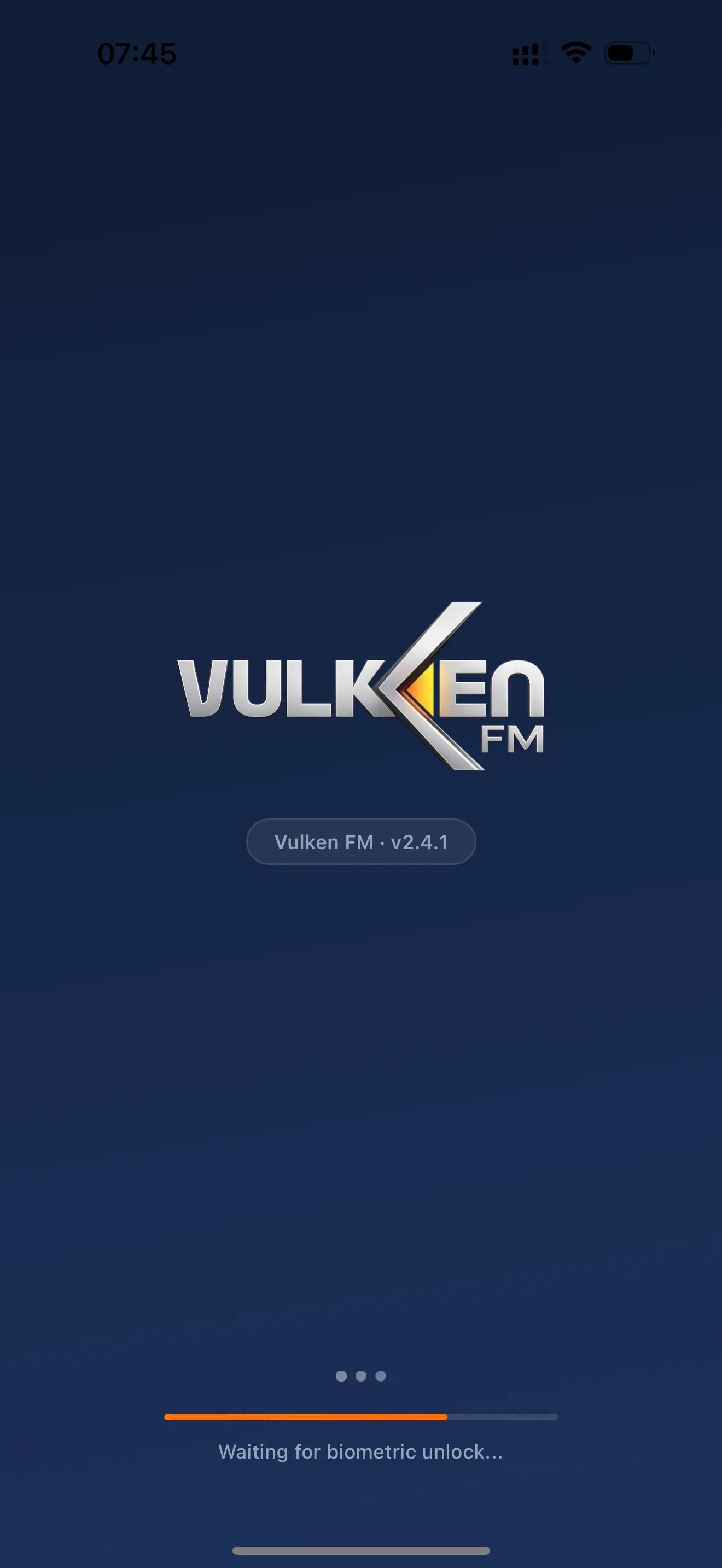 Vulken FM mobile app launch screen