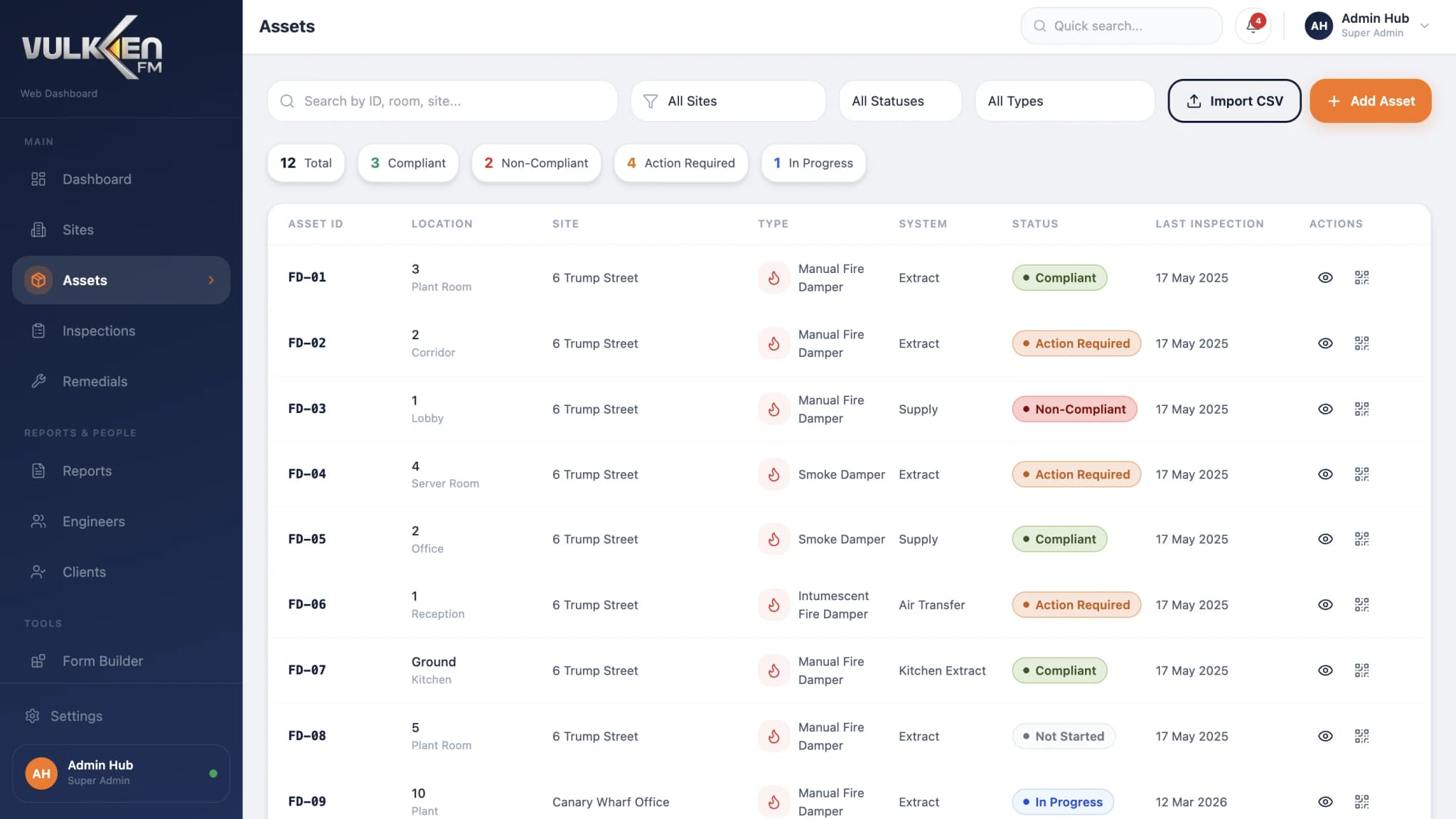 Asset register table view