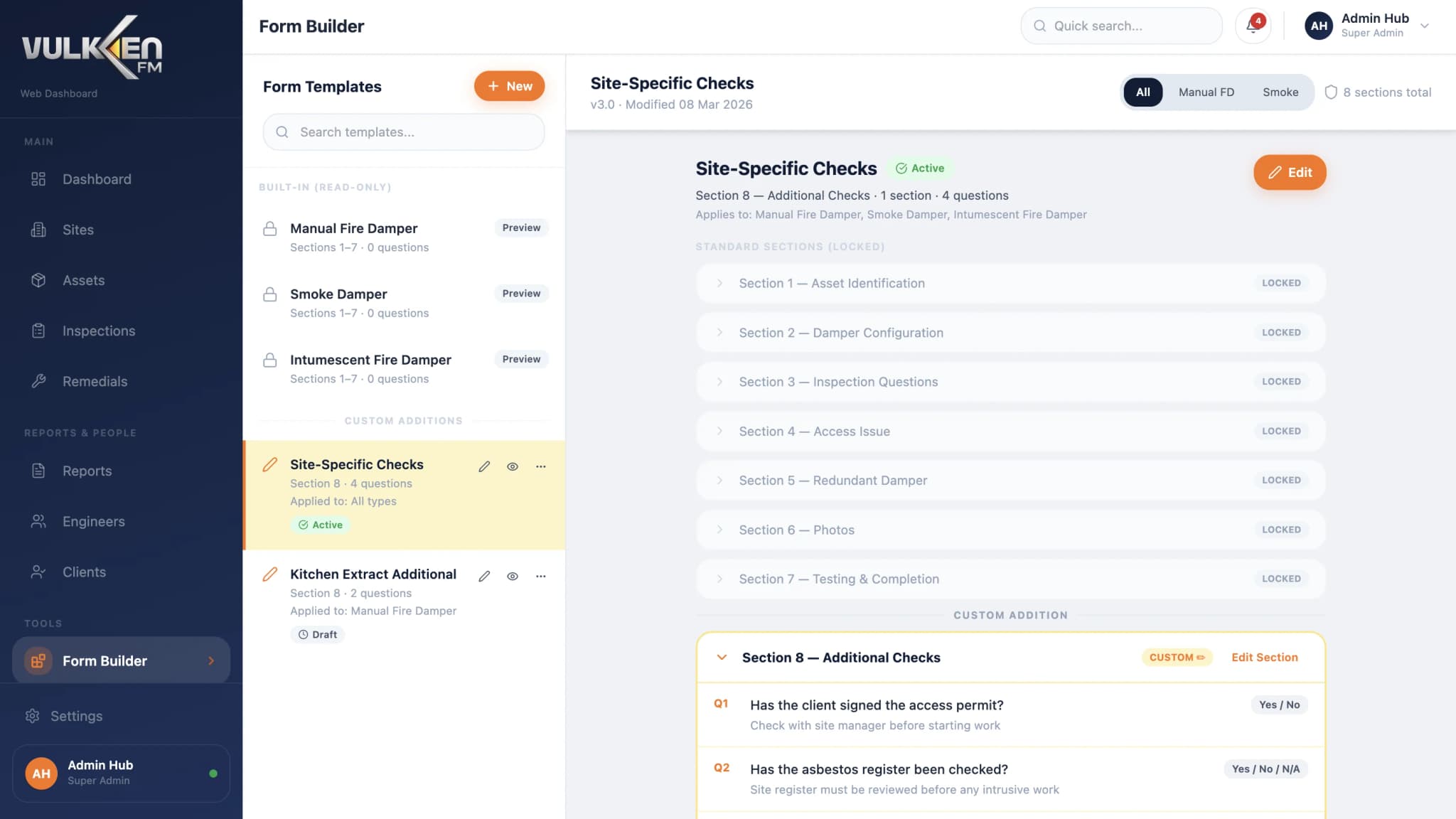 Inspection form builder for compliance officers