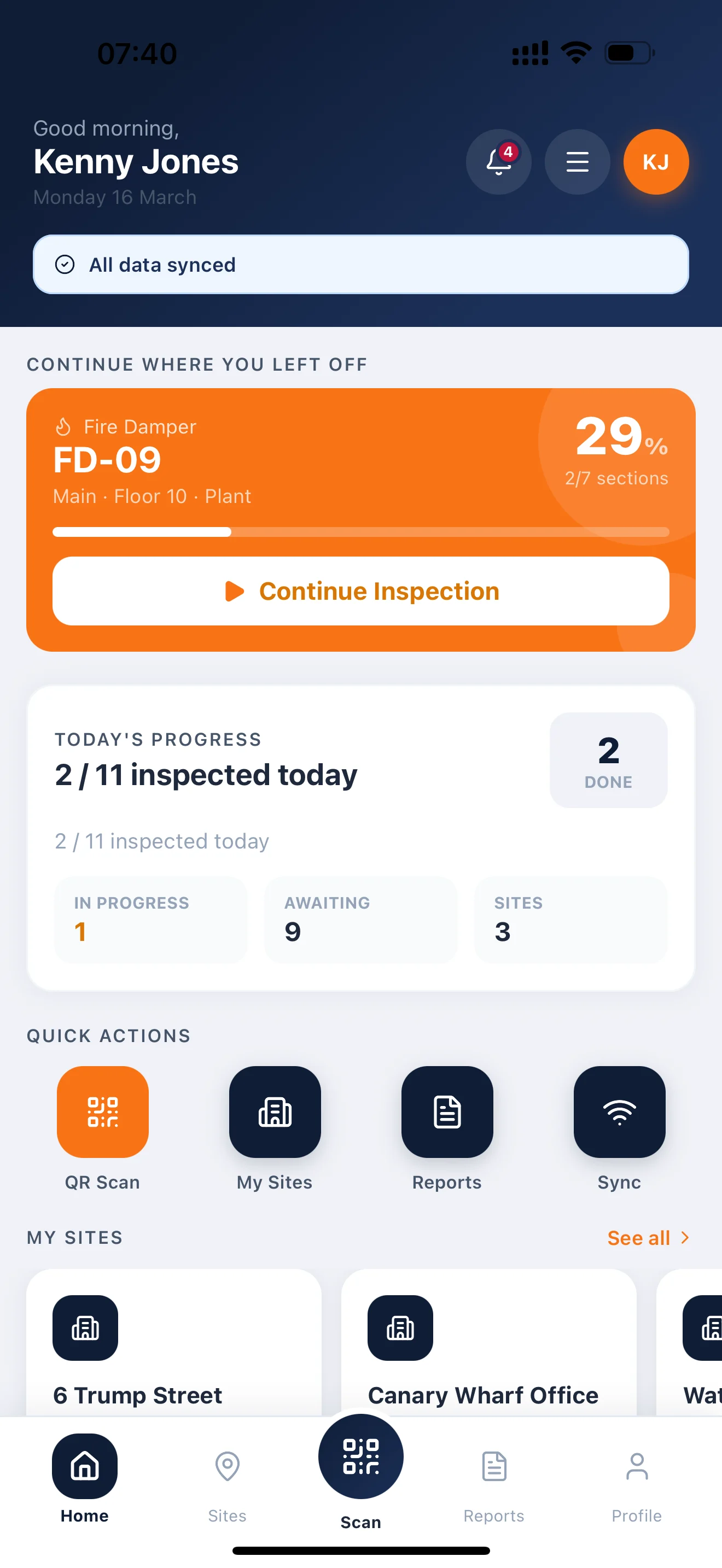 Engineer home dashboard