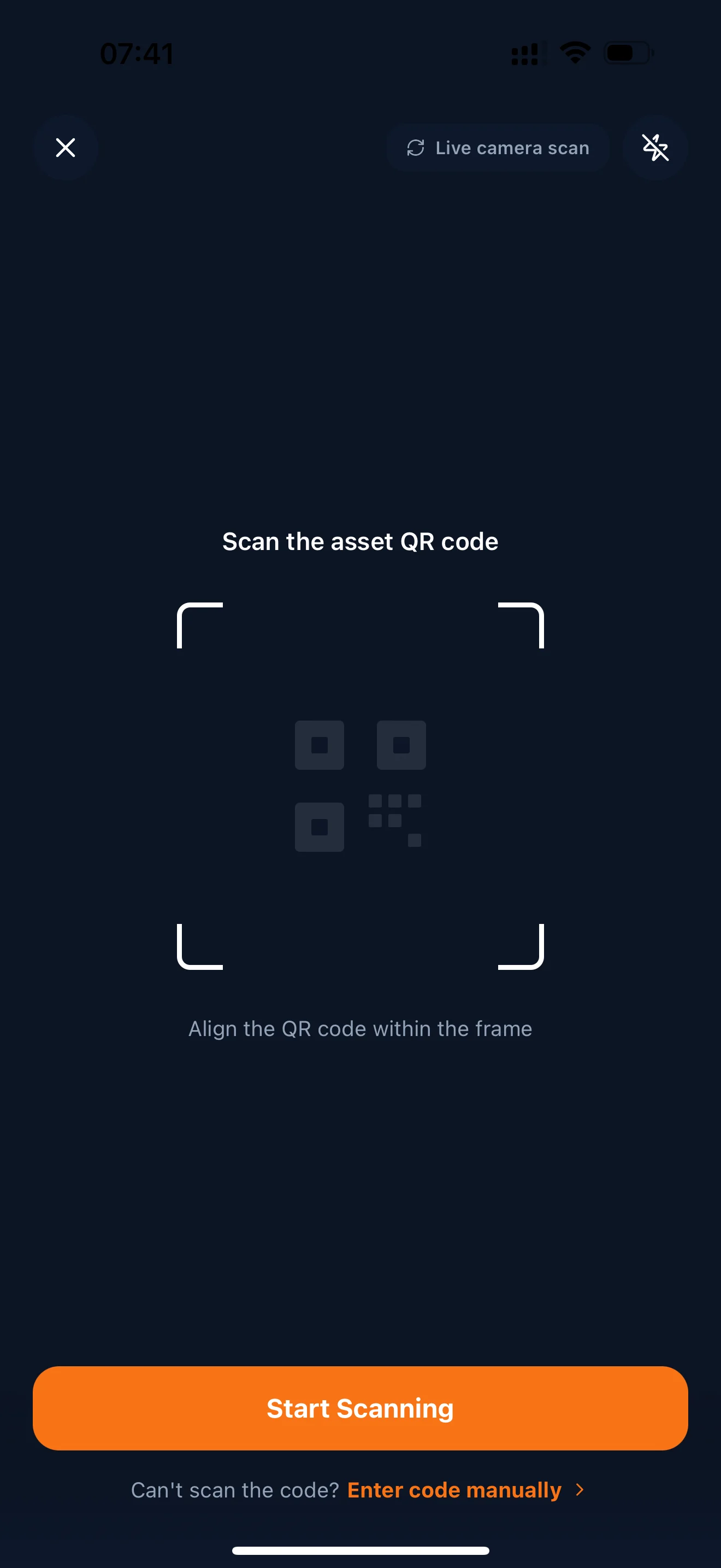 QR code scanning for asset identification