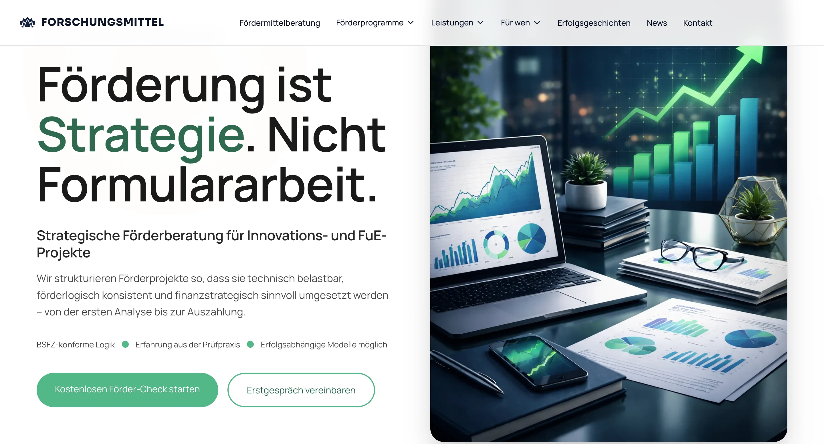 Forschungsmittel.com — B2B funding advisory platform with client dashboard and document workflows.